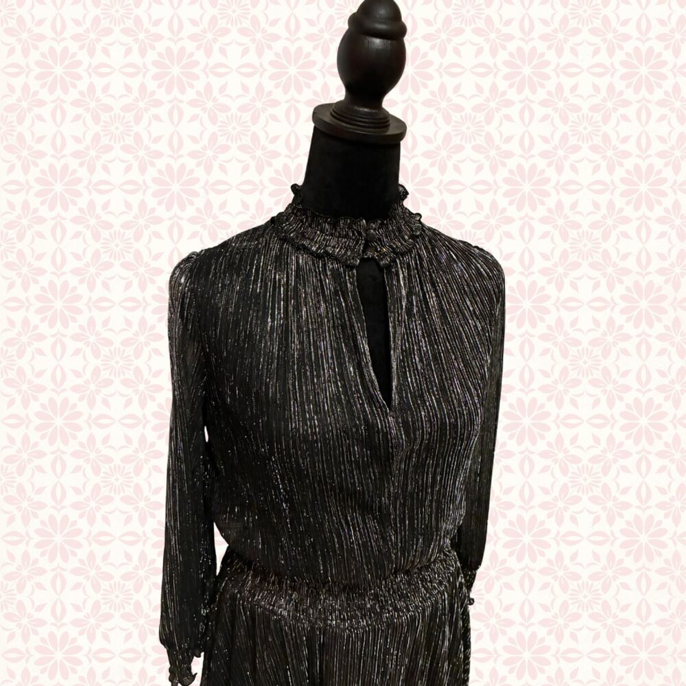 Karl Lagerfeld Paris Metallic Smocked Waist A-Line Dress Women's Size 2